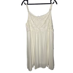 ENTRO Sundress Crochet Lace Empire Waist Gauzy Adjustable Straps Womens L Ivory